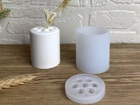Molde silicona florero con tapa y agujeros 